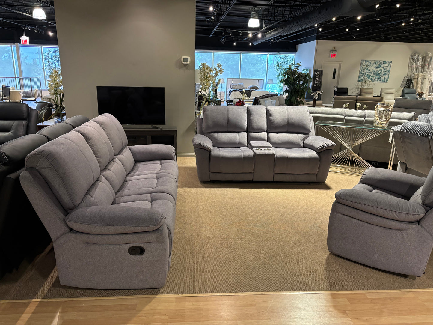 Show Deal Fabric Manual Recliners sofa set. Model 99031GY