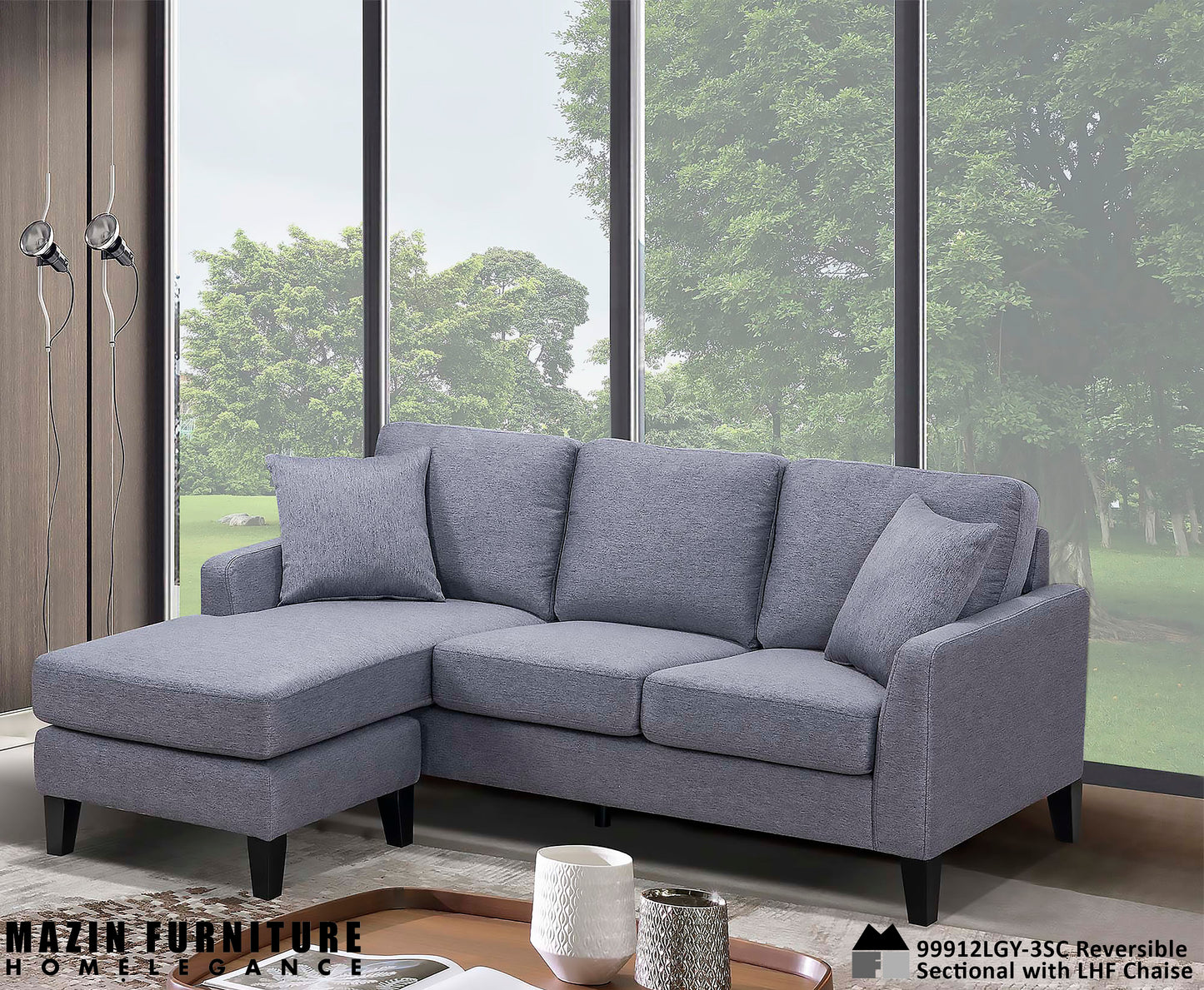 Model 99912LGY-3SC Reversible Sectional Sofa Chaise .Very Limited Toronto Stocks