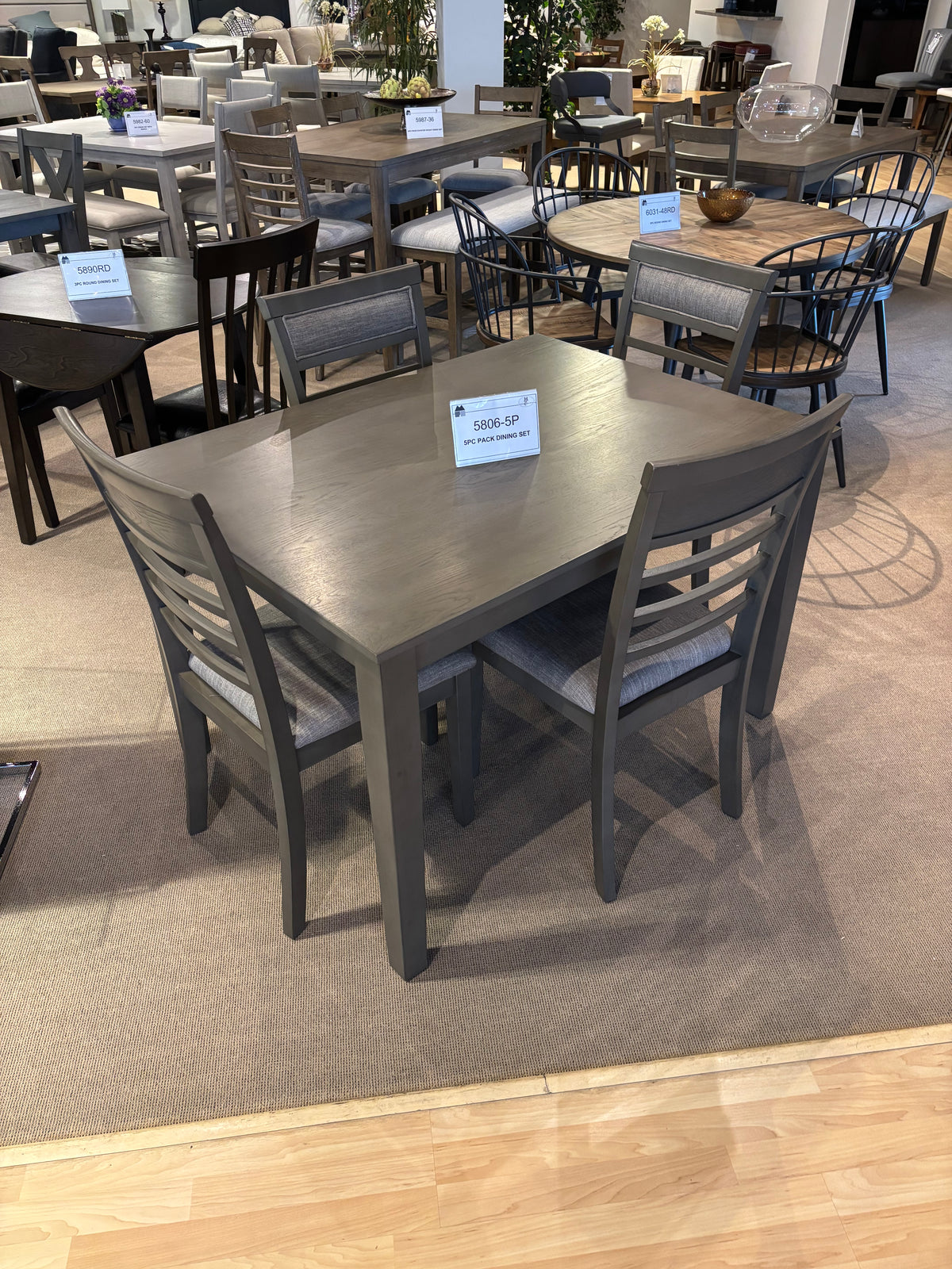 Model 5806 five-piece grey dining set alternate view