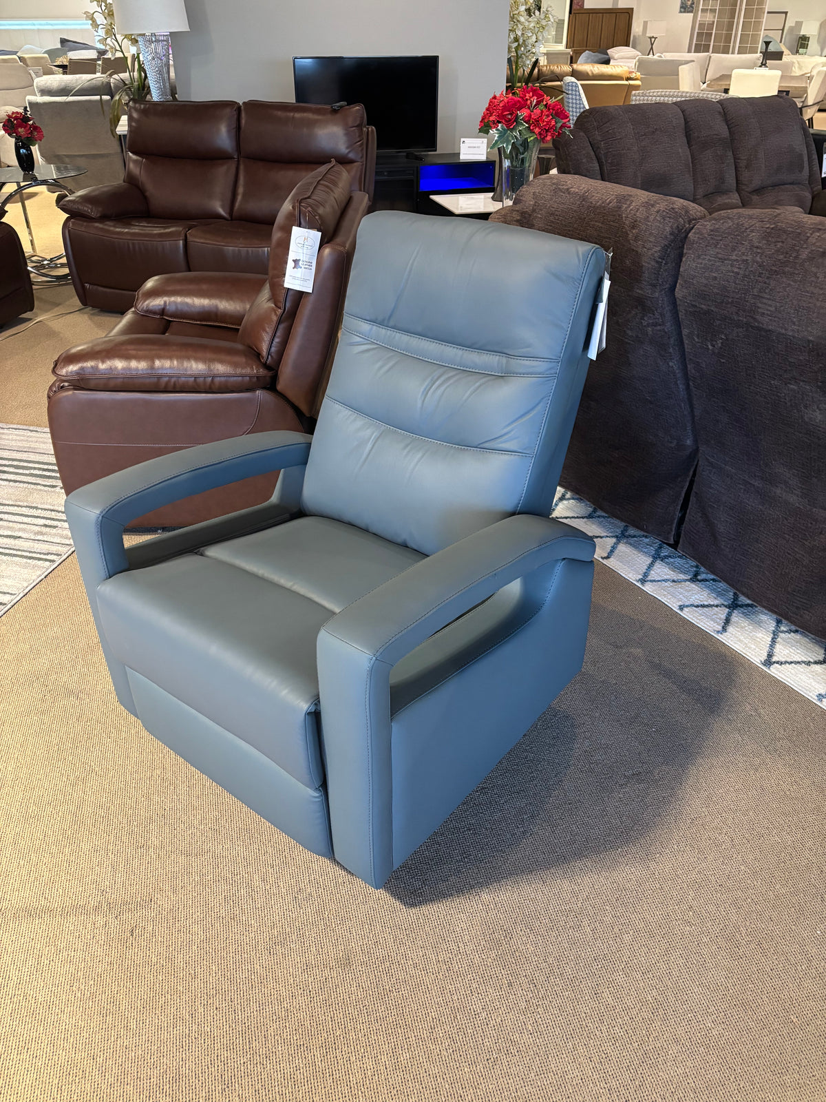 Model 99500 grey leather swivel recliner chair front view