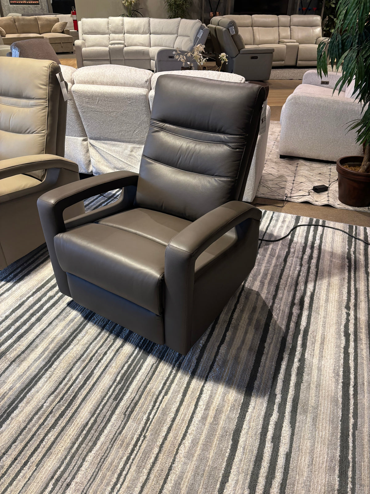 Model 99500 black leather swivel recliner chair front view