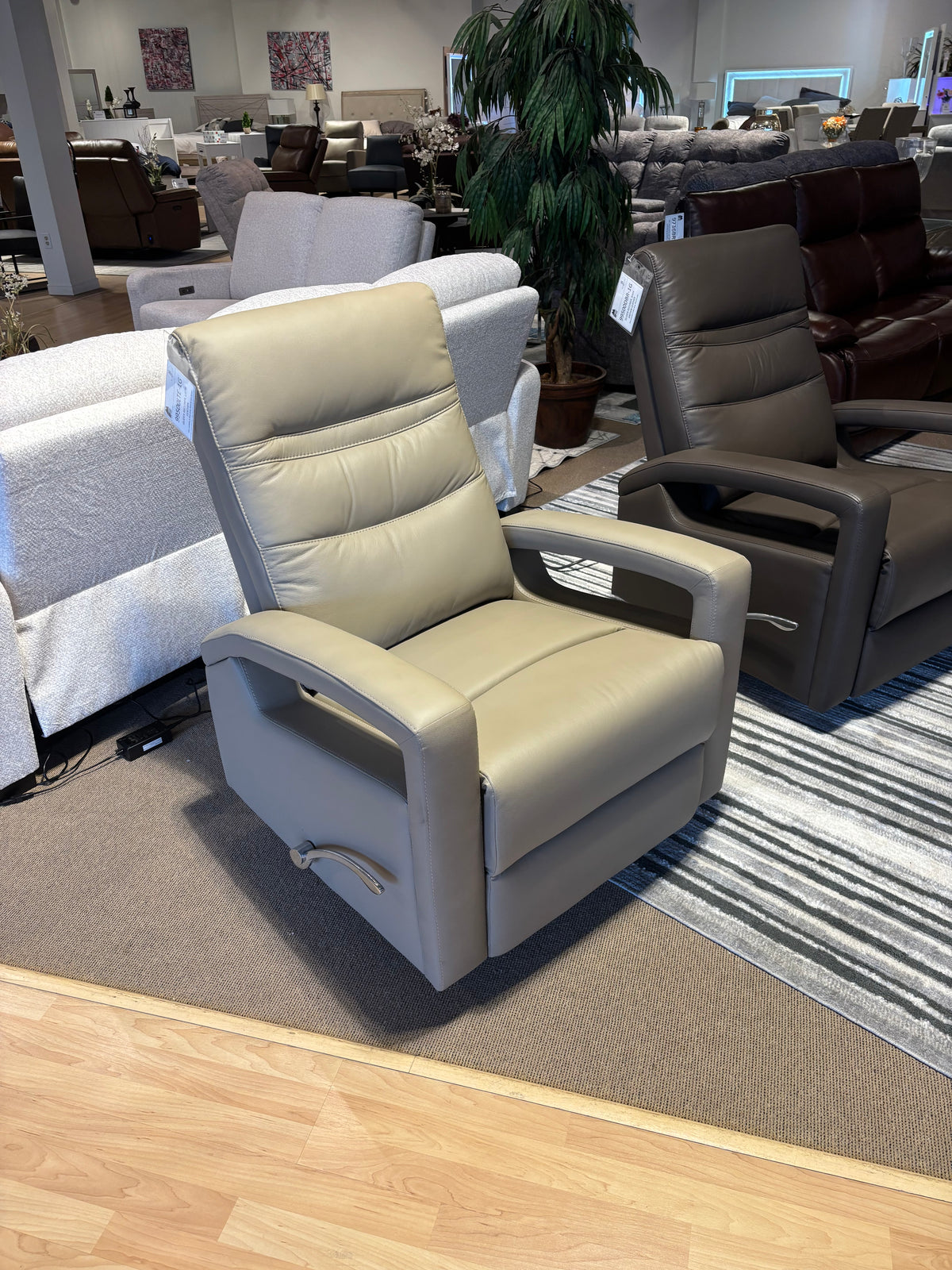 Model 99500 beige leather swivel recliner chair front view