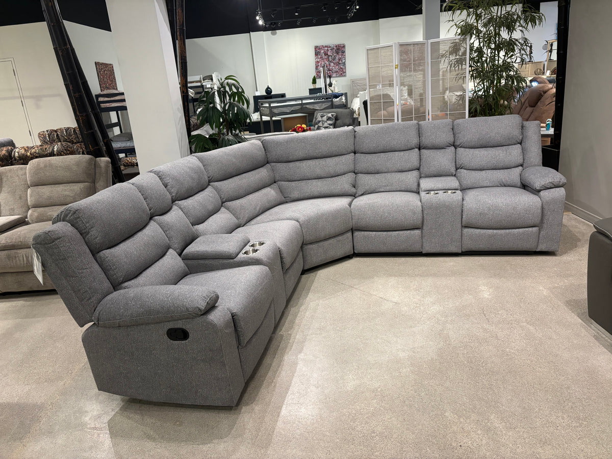 Model 99091GRY grey fabric sectional recliner with corner seating