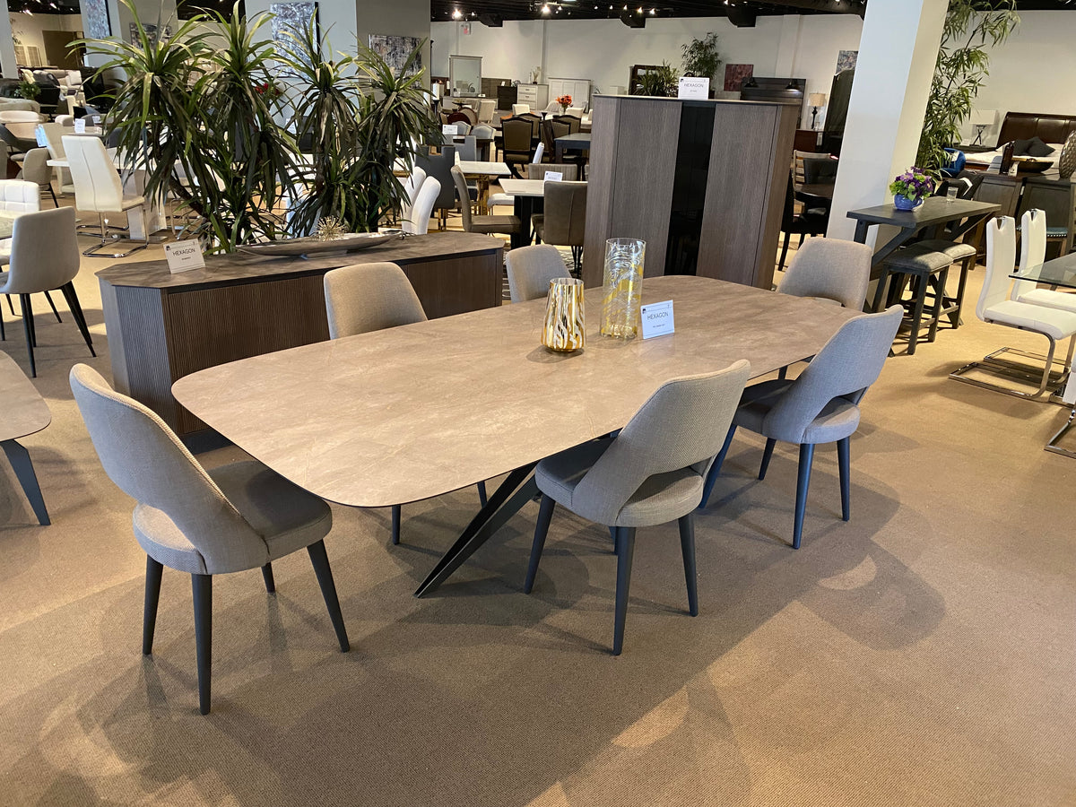 Model Hexagon Italian dining set cabinet with doors and ribbed finish