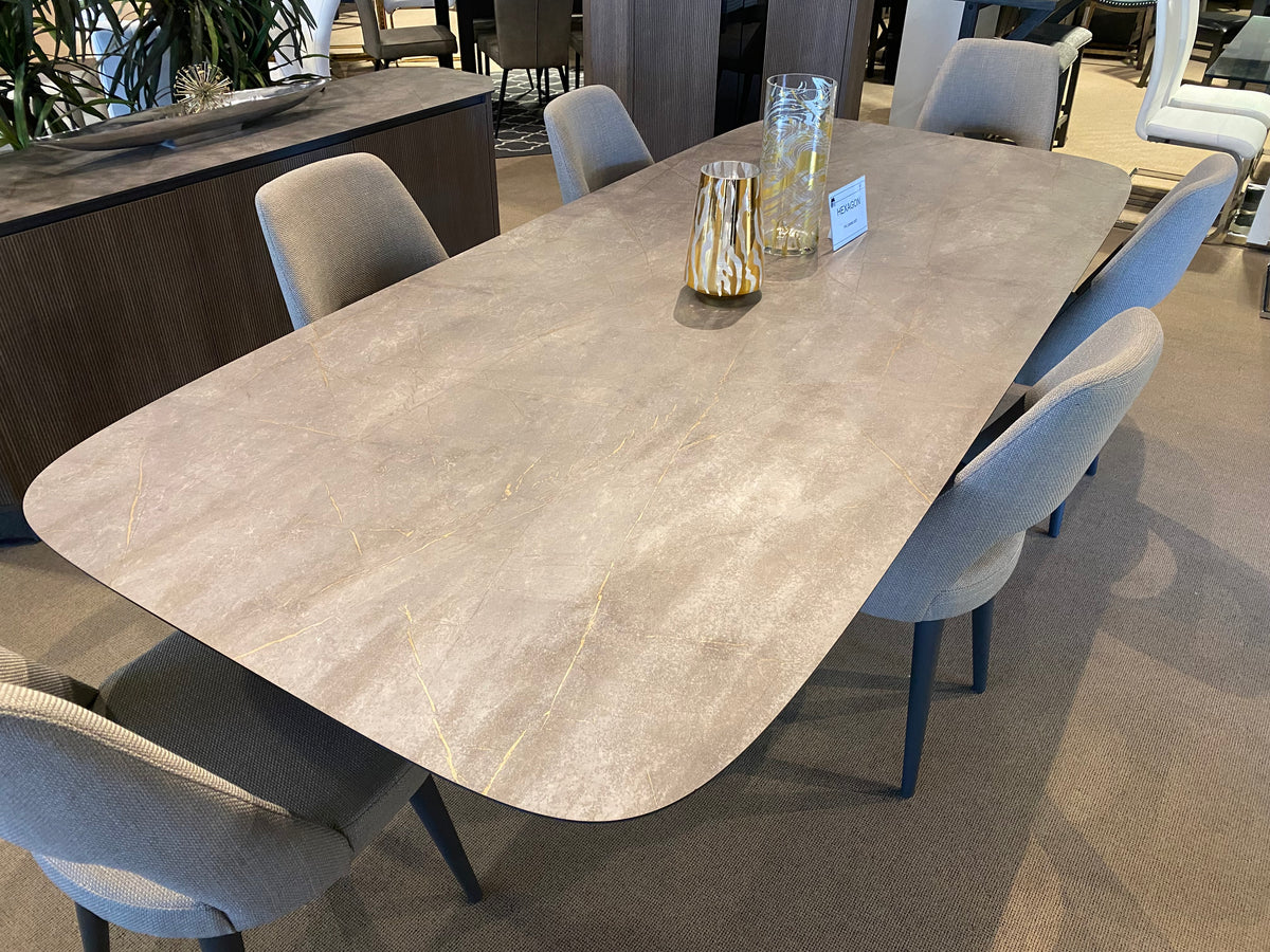 Model Hexagon Italian dining set stone-look dining table with upholstered chairs