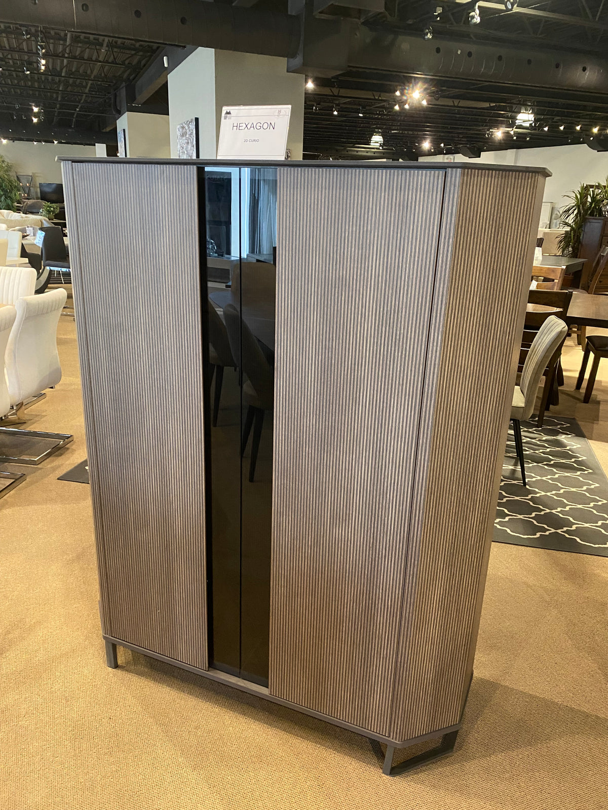 Model Hexagon Italian dining set matching buffet with stone-look top