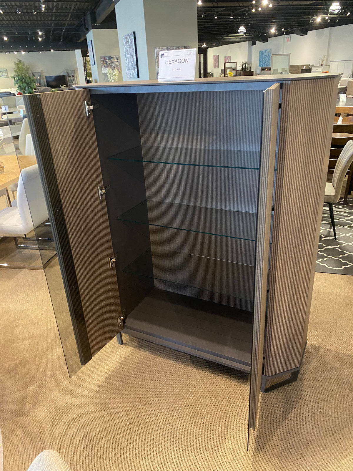 Model Hexagon Italian dining set tall cabinet with ribbed doors