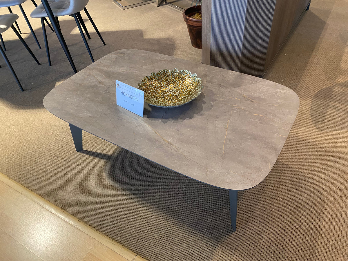 Model Hexagon Italian dining set sideboard with stone-look top and ribbed doors
