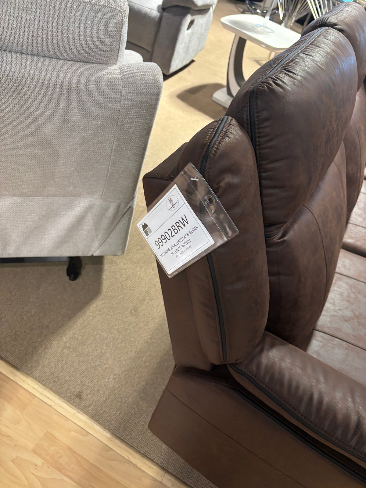 Model 99902BRW brown recliner set detail view