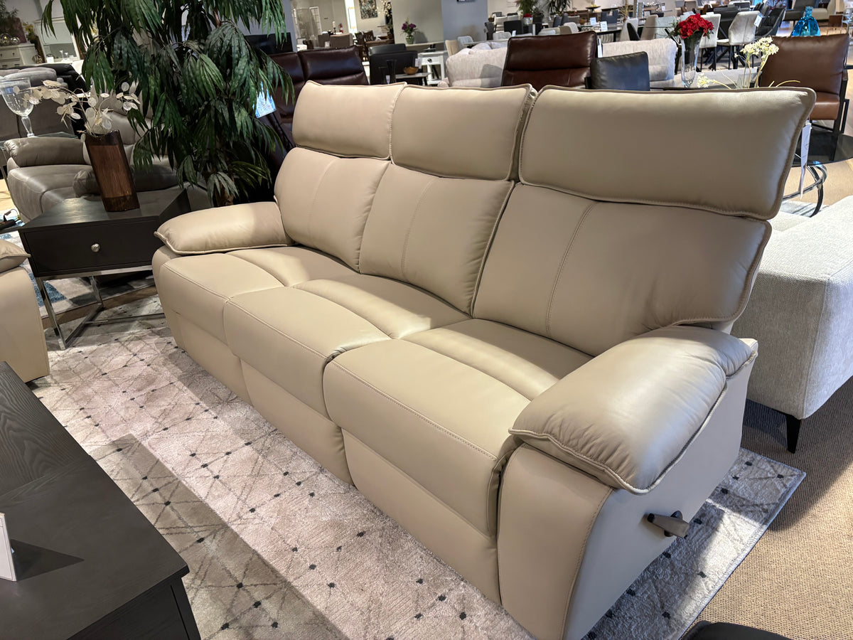 Model 99087 beige leather reclining sofa with three seats