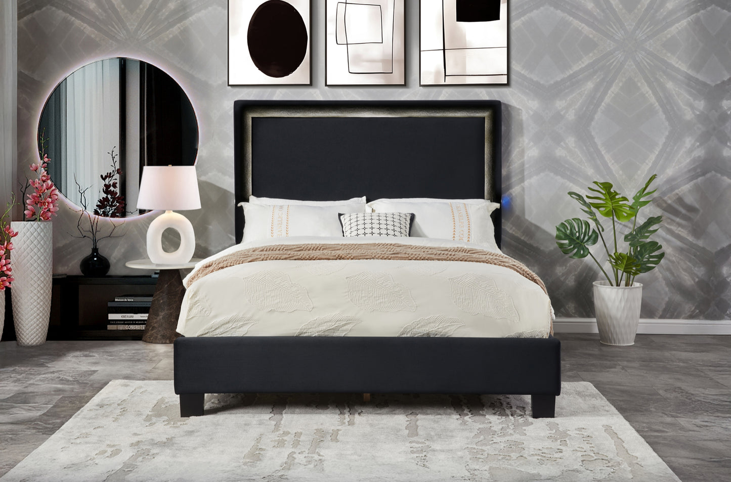 LED Fabric Platform Queen/King  Bed 1991BK Toronto Stocks