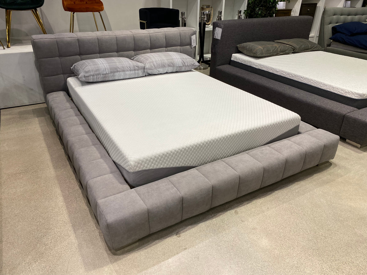 Model 5780NKLG grey upholstered king bed with padded headboard and frame