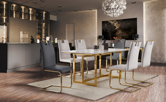 Marble Top Dining Set 7 pc  golden legs Model 7451  Two colors Chairs option Toronto Stocks