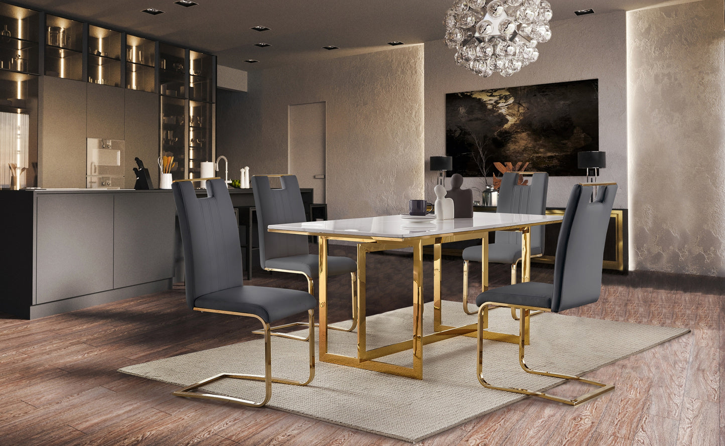 Marble Top Dining Set 7 pc  golden legs Model 7451  Two colors Chairs option Toronto Stocks