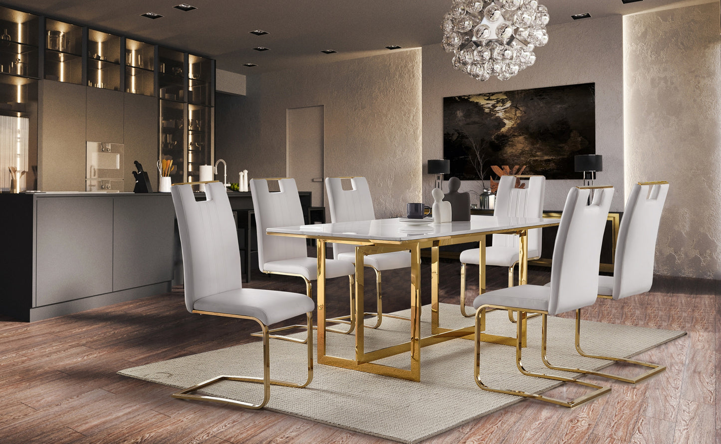 Marble Top Dining Set 7 pc  golden legs Model 7451  Two colors Chairs option Toronto Stocks
