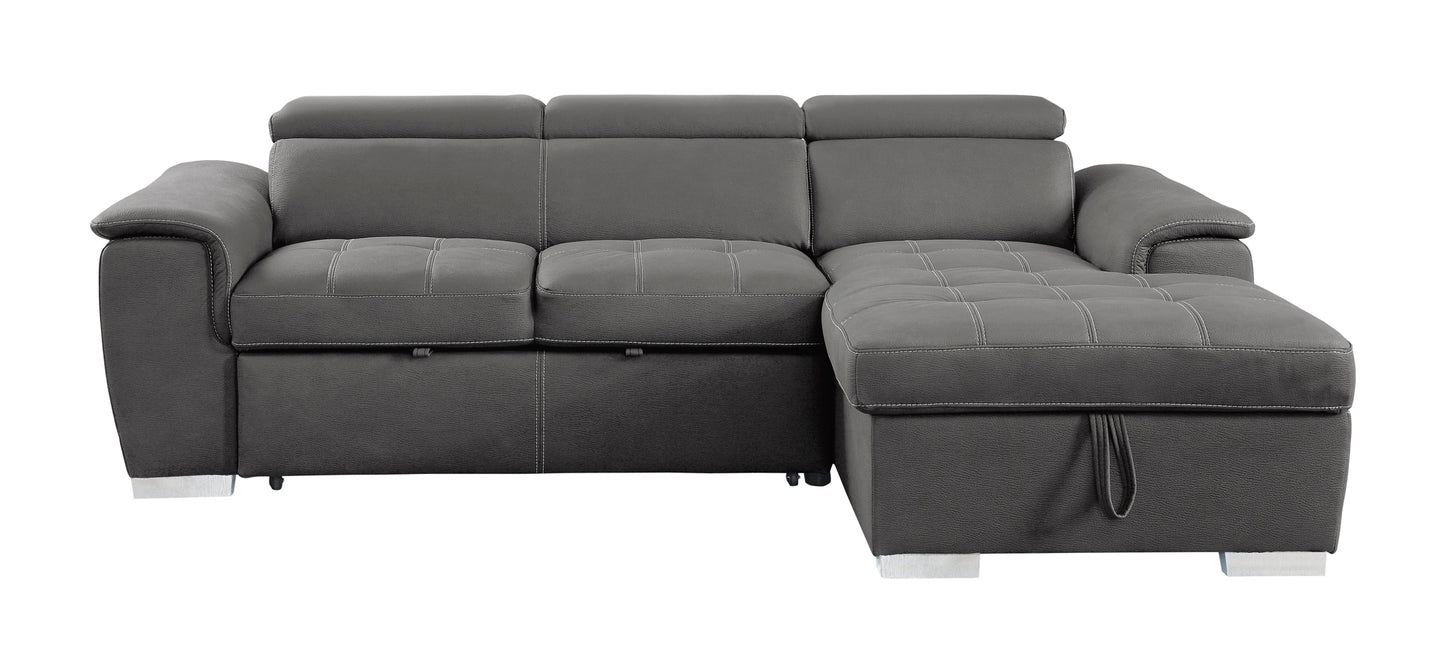 Sectional with Adjustable Headrests, Pull-out Bed and Right Chaise with Hidden Storage model 8228GY Toronto Stocks