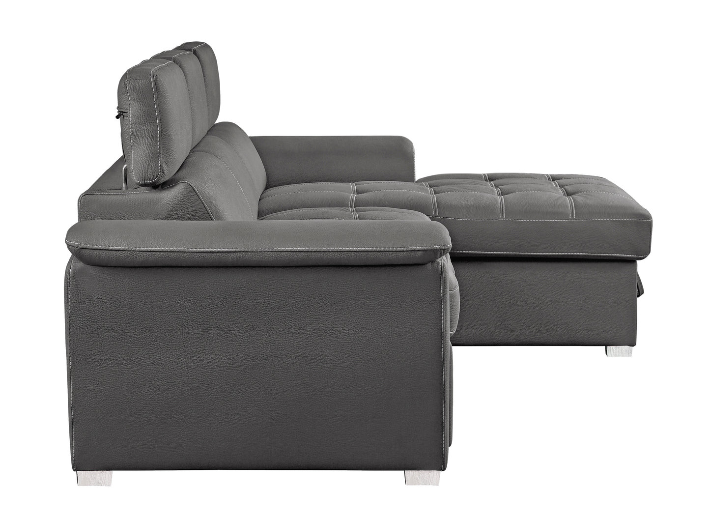 Sectional with Adjustable Headrests, Pull-out Bed and Right Chaise with Hidden Storage model 8228GY Toronto Stocks