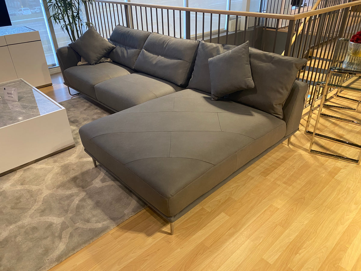 Model 99942GRY grey sectional sofa with chaise and accent pillows