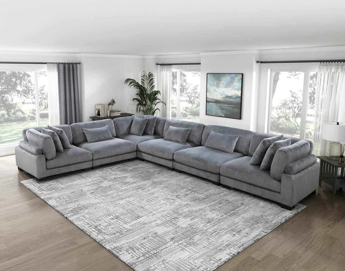 Modular Corduroy fabric Sectional Sofa Model 8555GY 3CR+3AC Toronto Stocks