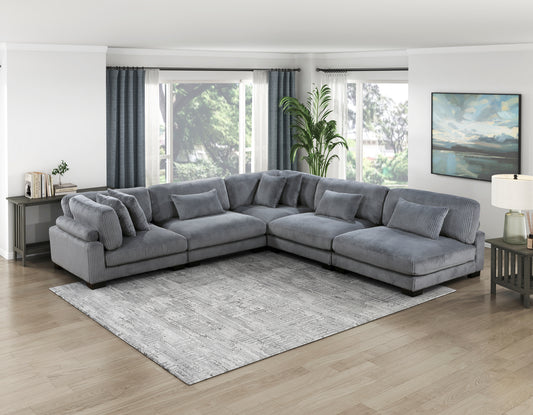 Modular Corduroy fabric Sectional Sofa Model 8555GY 2CR+3AC Toronto Stocks