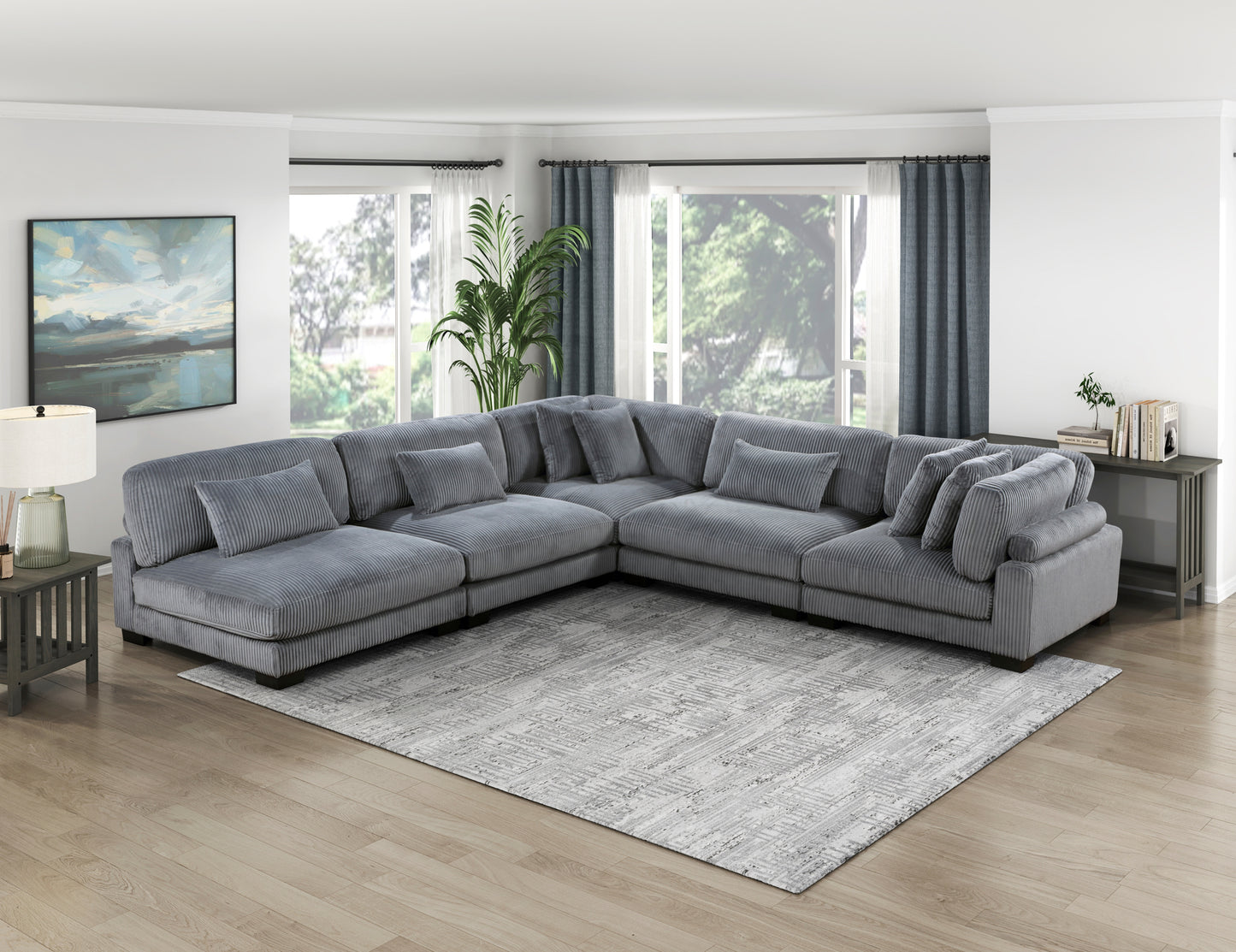 Modular Corduroy fabric Sectional Sofa Model 8555GY 2CR+3AC Toronto Stocks