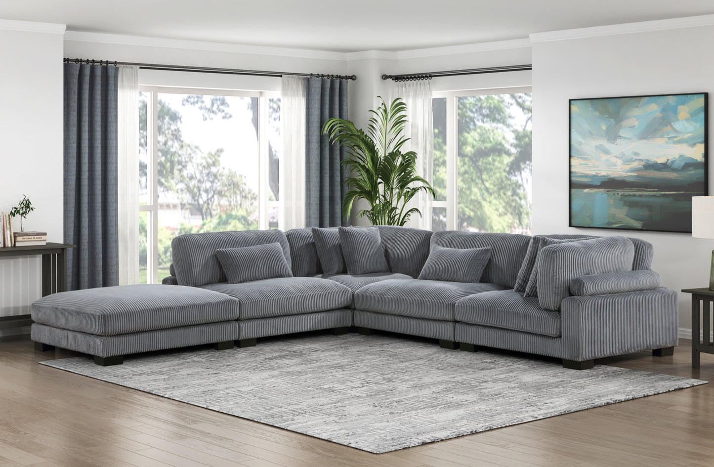 Modular Corduroy fabric Sectional Sofa Model 8555GY 2CR +2AC+ Ott Toronto Stocks
