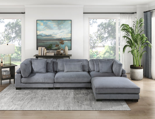 Modular Corduroy fabric Sectional Sofa Model 8555GY 2CR+1AC+ Ottoman Toronto Stocks