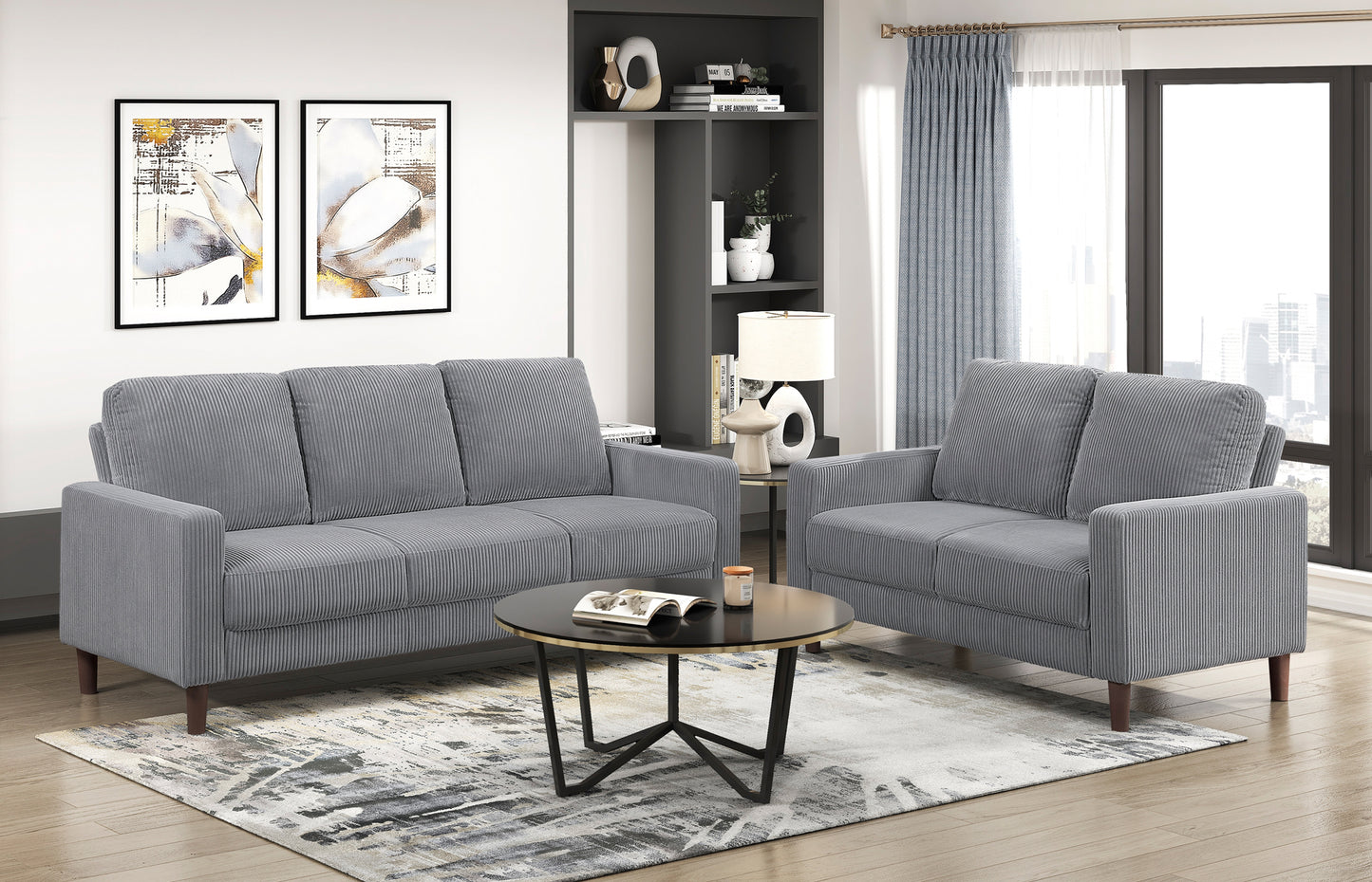 Model 9520GRY Fabric Sofa/Love Seat,  two colors Toronto stocks