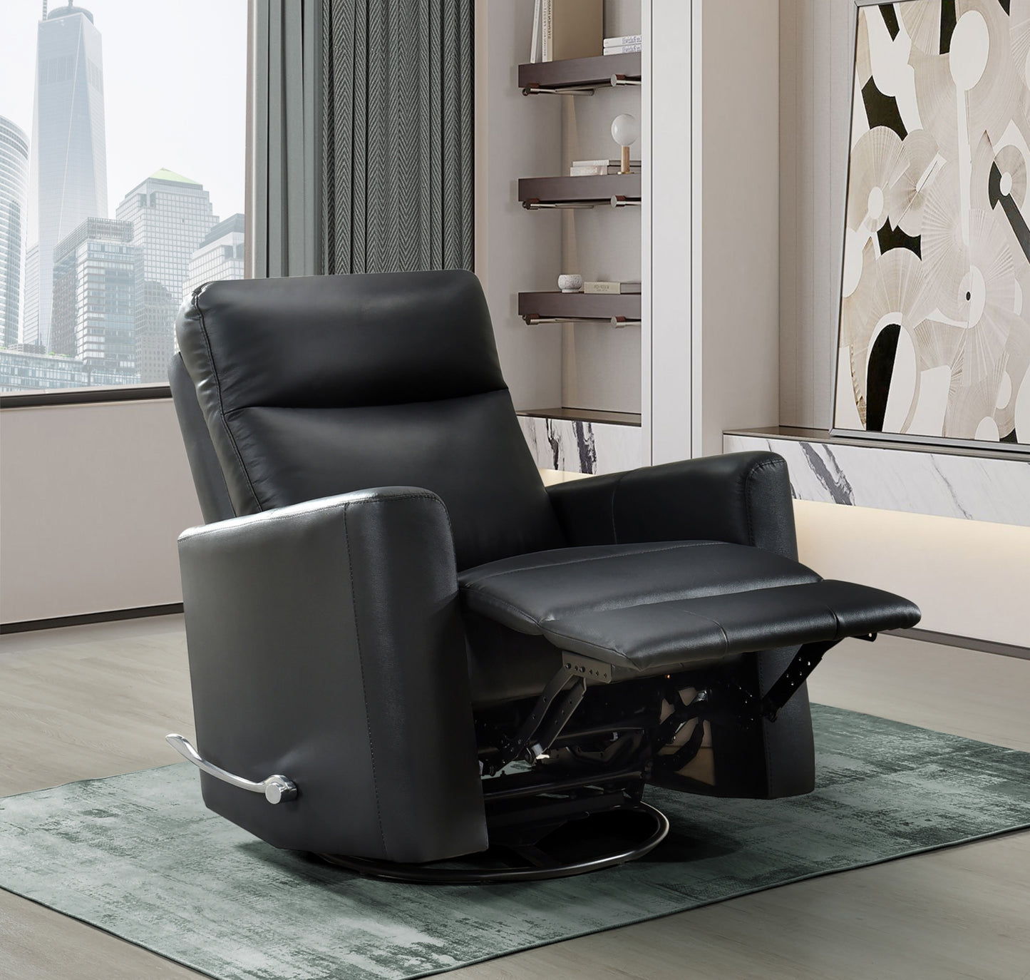 Model 9658BLK-1G Swivel Glider Recliner, Black Leather . Toronto Stocks
