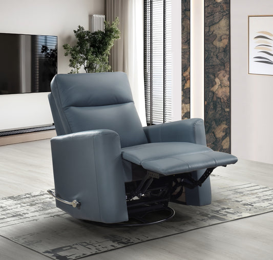 Model 9658BUE-1G Swivel Glider Recliner, Blue Leather . Toronto Stocks