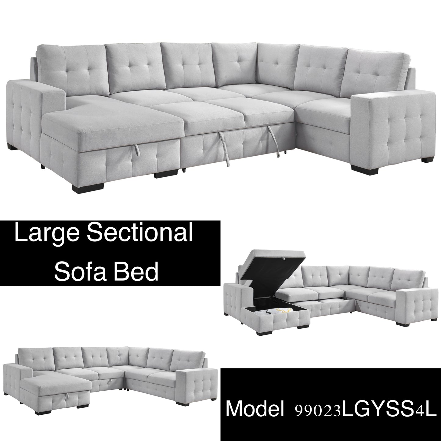 Model 99023LGYSS4L Sectional with Pullout Bed & Left Side Storage Chaise. Toronto Stocks
