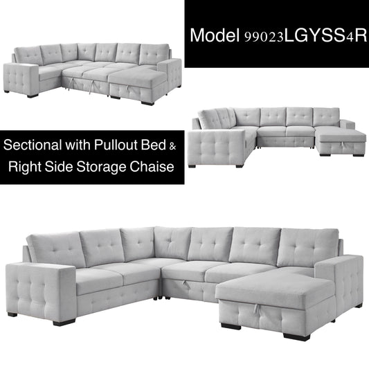 Model 99023LGYSS4R Sectional with Pullout Bed & Right Side Storage Chaise. Toronto Stocks