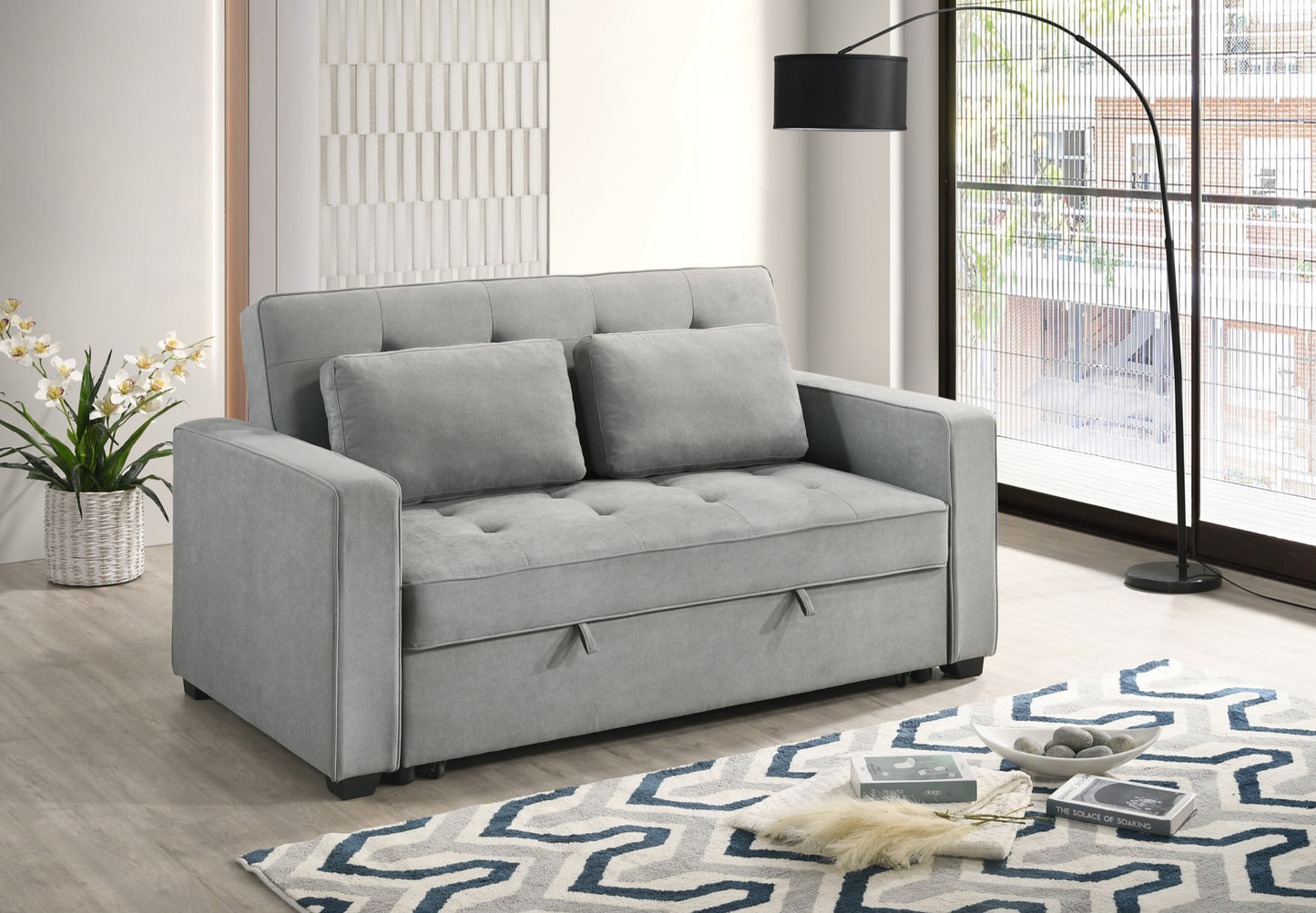 Model 99025LGY-3CL Sofa Bed with 2 Pillows, Toronto Stocks