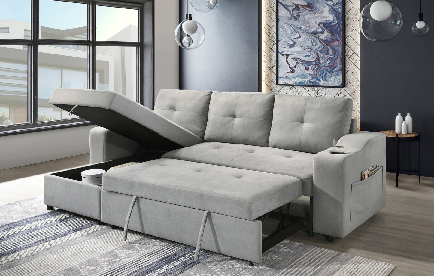 Model  99034GYSS Sectional with Pull-out Sleeper and Reversible Storage Chaise, Toronto Stocks