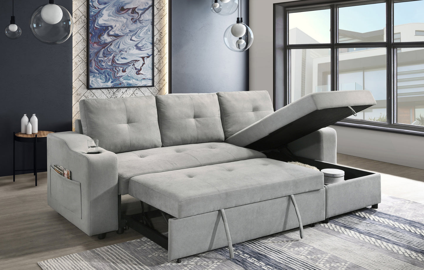 Model  99034GYSS Sectional with Pull-out Sleeper and Reversible Storage Chaise, Toronto Stocks