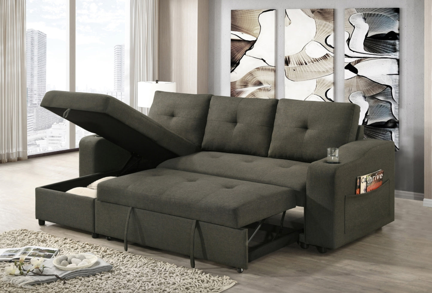 Model  99034BRGSS  Sectional with Pull-out Sleeper and Reversible Storage Chaise, Toronto Stocks