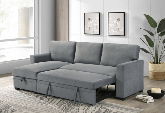 Model 99073GYSS Sectional with Pull-out Sleeper and Reversible Storage Chaise, Grey. Toronto Stocks