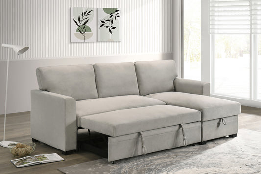 Model 99073BESS Sectional with Pull-out Sleeper and Reversible Storage Chaise, Beige. Toronto Stocks