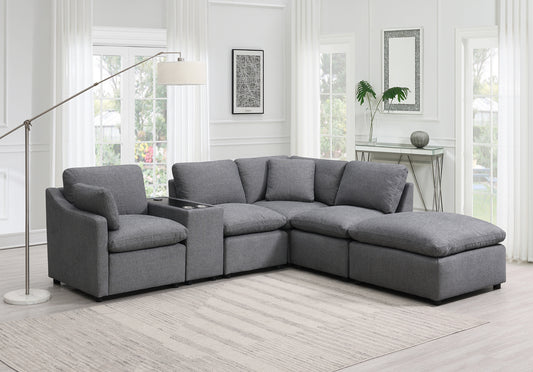 Model 99076GYSSO6L  6-Piece Modular Sectional with Left Side Arm Chair, Console with Wireless Charger, & Left Side Ottoman Chaise . Toronto stocks (Copy)
