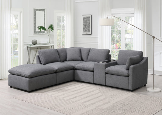 Model 99076GYSSO6R 6-Piece Modular Sectional with Right Side Arm Chair, Console with Wireless Charger, & Left Side Ottoman Chaise . Toronto stocks