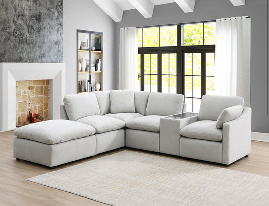 Model 99076LGYSSO6R 6-Piece Modular Sectional with Right Side Arm Chair, Console with Wireless Charger, & Left Side Ottoman Chaise  Toronto stocks