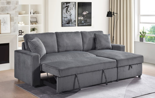 Model 99080DGSS Sectional with Pullout Sleeper, Reversible Storage Chaise, & 2 Pillows, Dark Grey. Toronto Stocks