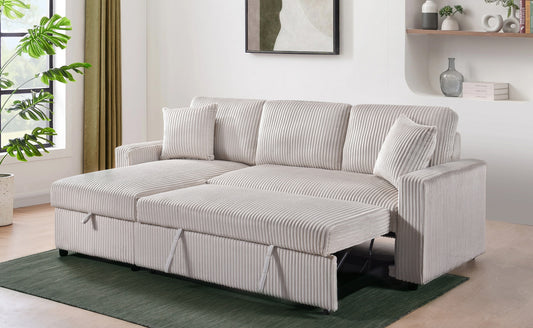 Model 99080BESS Sectional with Pullout Sleeper, Reversible Storage Chaise, & 2 Pillows, Beige . Toronto Stocks