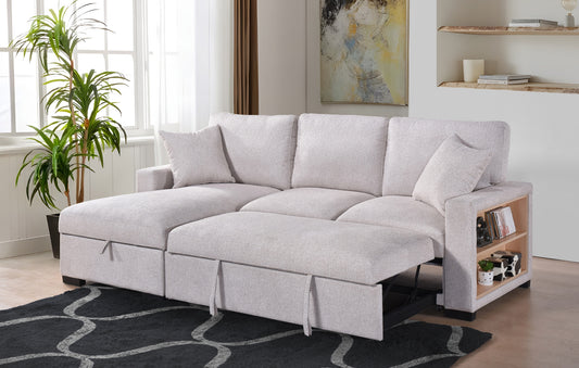 Model 99630BESSL Sectional with Pull-out Sleeper, Drop-Down Table, Bookcase Arms, 2 Pillows, & Right . Toronto Stocks