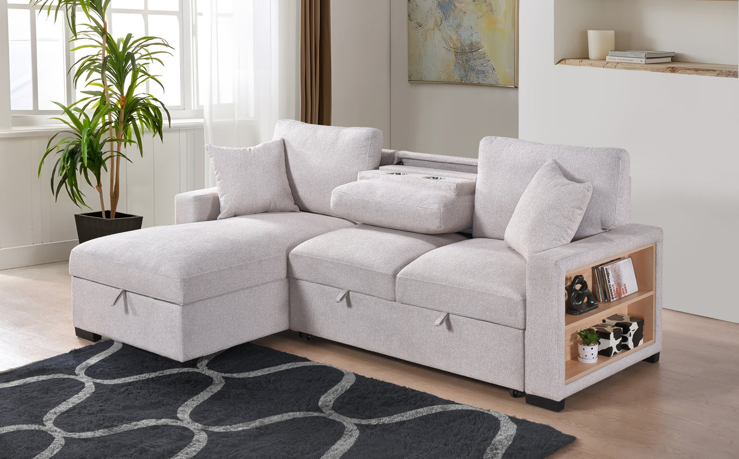 Model 99630BESSL Sectional with Pull-out Sleeper, Drop-Down Table, Bookcase Arms, 2 Pillows, & Right . Toronto Stocks