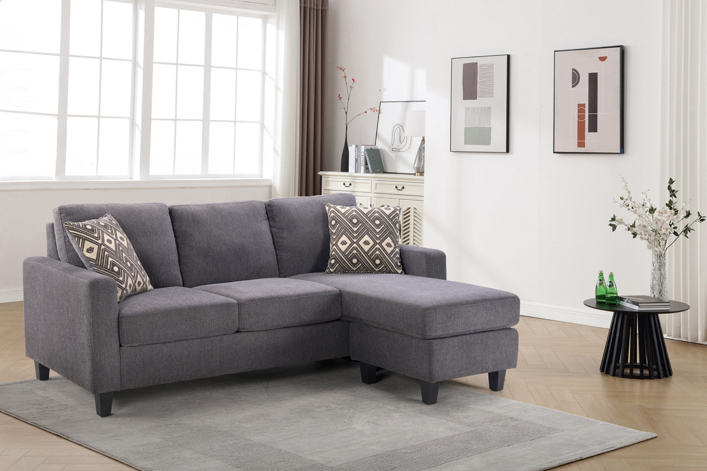 Model 99647DGY-3SC Reversible Sectional Sofa Chaise with Drop-Down Table, wireless charging,Toronto Stocks