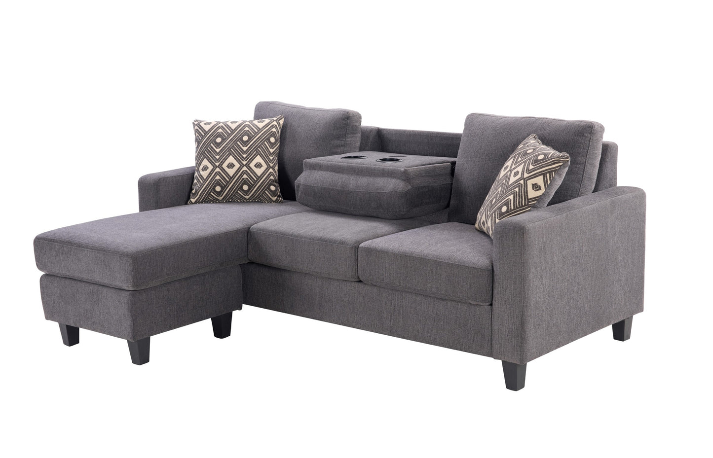 Model 99647DGY-3SC Reversible Sectional Sofa Chaise with Drop-Down Table, wireless charging,Toronto Stocks