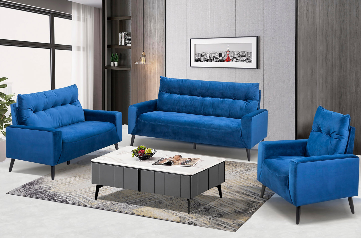 Model 99913NAV Fabric Sofa/Love Seat/Chair two colors Limited Toronto stocks