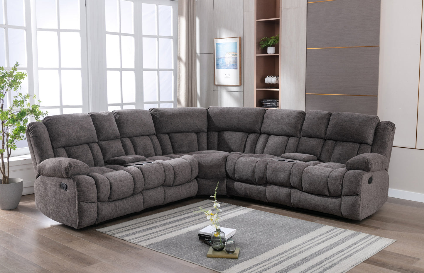 Model 99928GRYSS Reclining Sectional with Consoles Toronto Stocks
