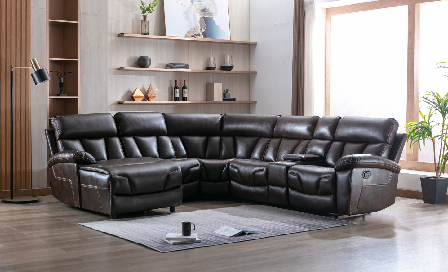 Model 99931BRWSS6L Reclining Sectional with Left Side Chaise & Wireless Charger Console. Toronto Stocks